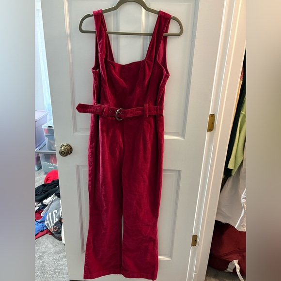 Free People Party Starter Jumpsuit Velvet Corduroy Flare in Holly Berry Red - Picture 4 of 5